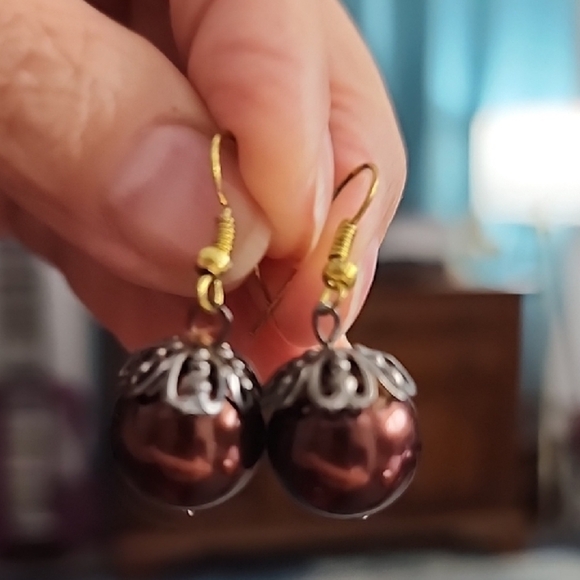 Brown and Goldtone Earrings - Picture 2 of 2